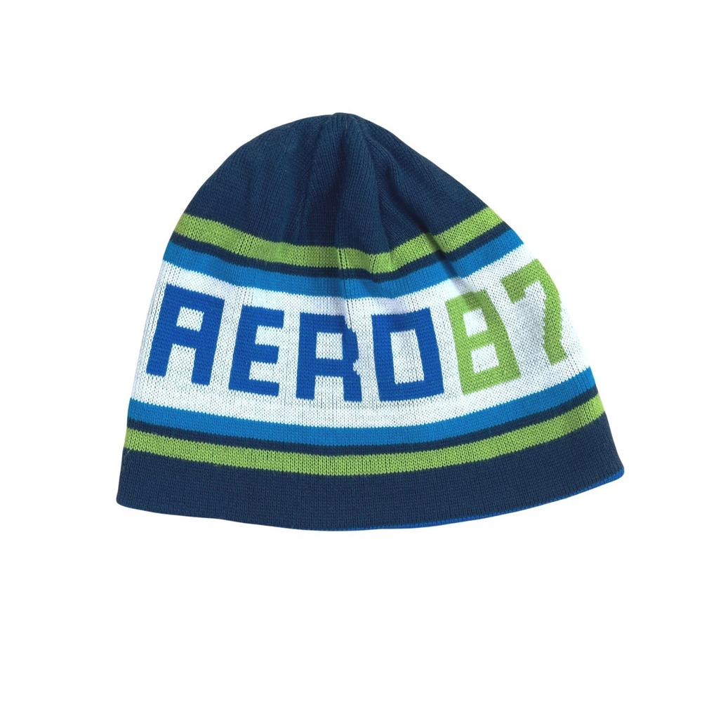 Aeropostale Y2K Vtg Reversible Beanie Mens Blue Green Striped Alpine Ridge Ski